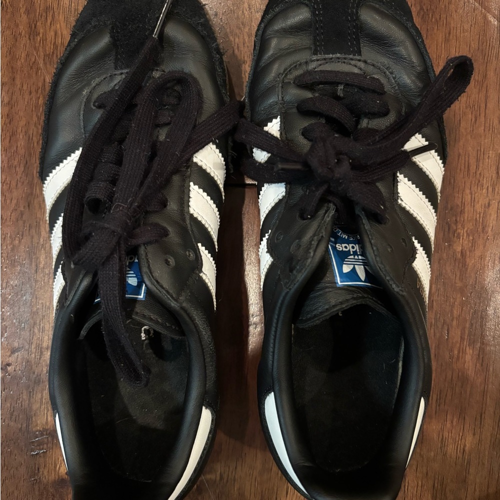 Adidas Kids Black and White Leather Sneakers